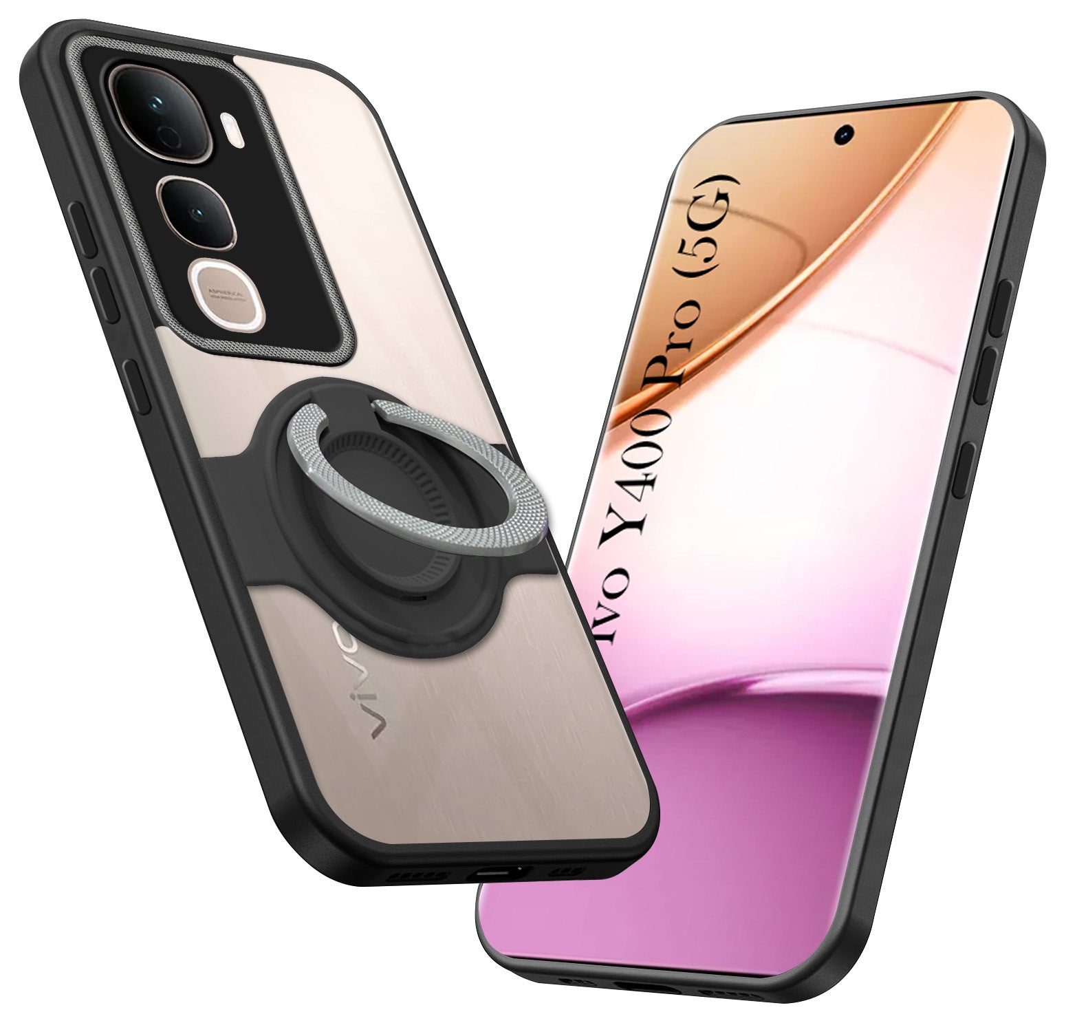 For Vivo Y400 Pro Back Cover Case with stand (Built-in Ring Holder Kickstand | Lifetime Anti Yellow | Camera Protection)