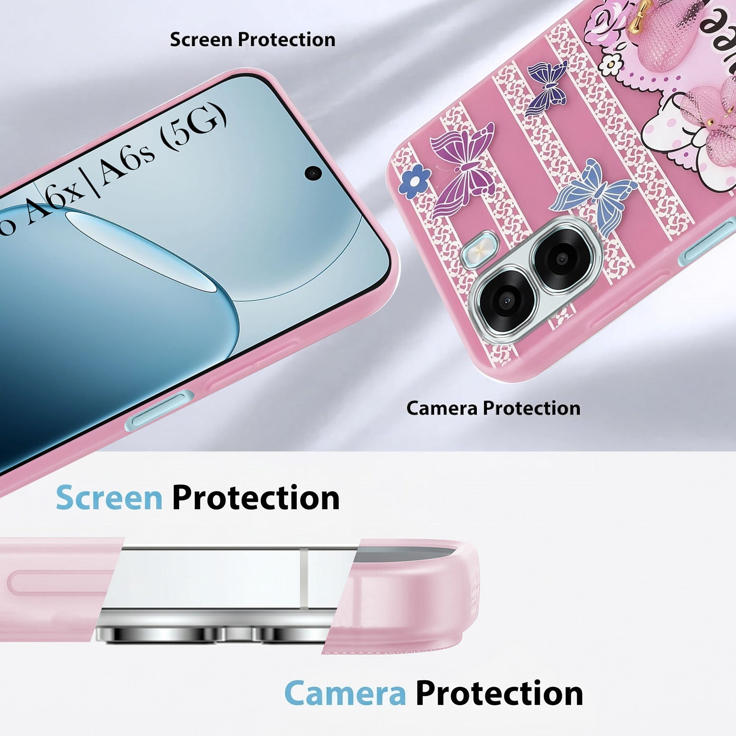 For Oppo A6X | Oppo A6S Back Cover Case (3D Cute Heart Strap Holder | Camera Protection | Designer Girls Print)