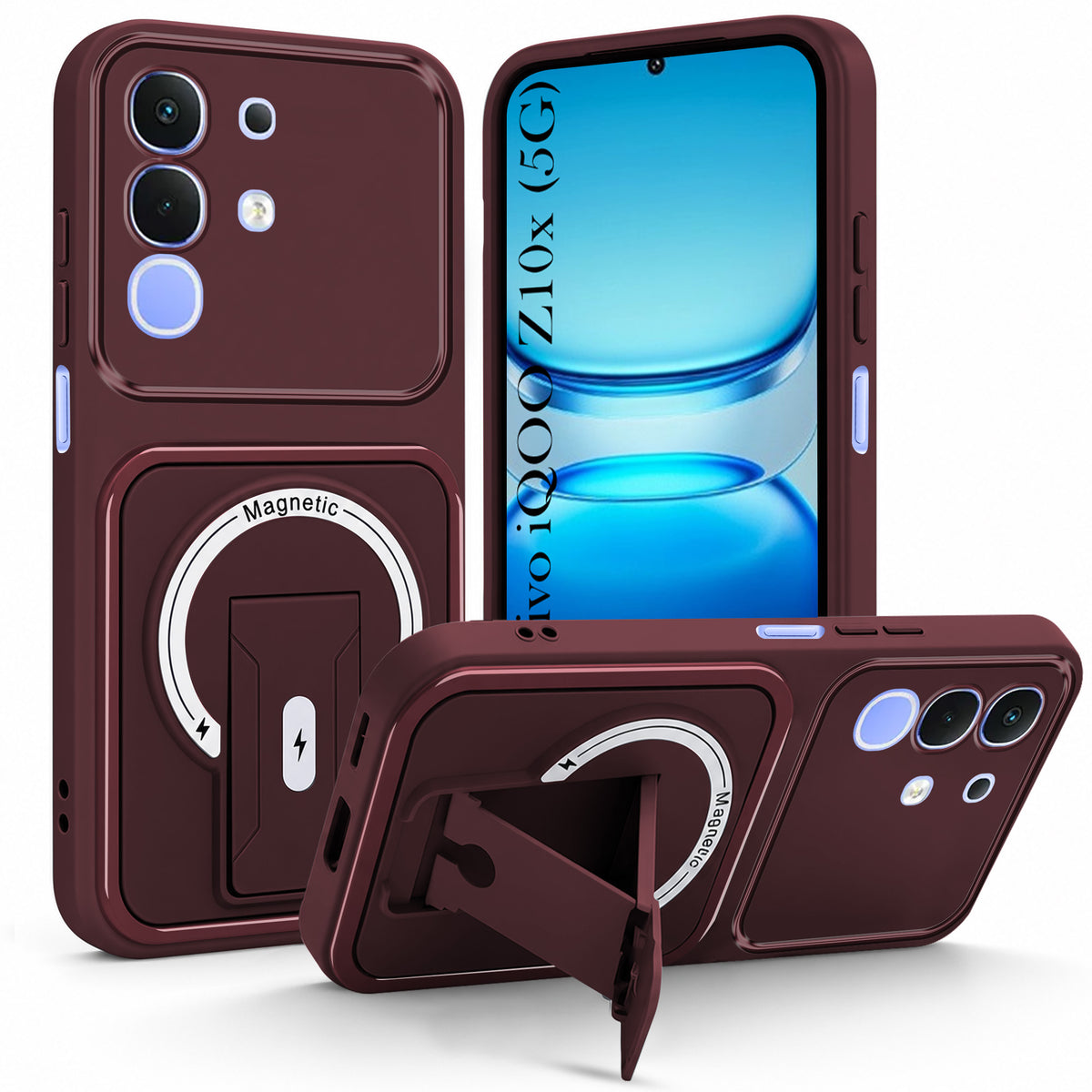 For Vivo iQOO Z10x Back Case Cover Metallic (Hybrid Armor Kickstand | MagSafe Compatible | Camera Protection Shockproof)