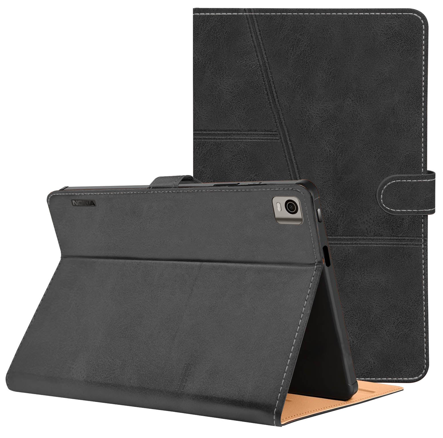 For Flip Cover Folio Case  Nokia T21 (TA-1495, TA-1521, TA-1505, TA-1487) 10 Inch (PU Leather | Multi-Angle Smart Stand | Card Storage Slots | Silicone Back Pouch)