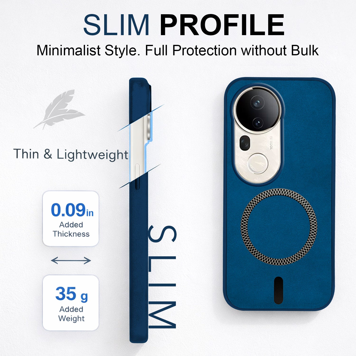 For Vivo T4 Ultra Back Cover Case Leather Finish (MagSafe Compatible Wireless Charging | Soft Touch | Camera Bump Protection)