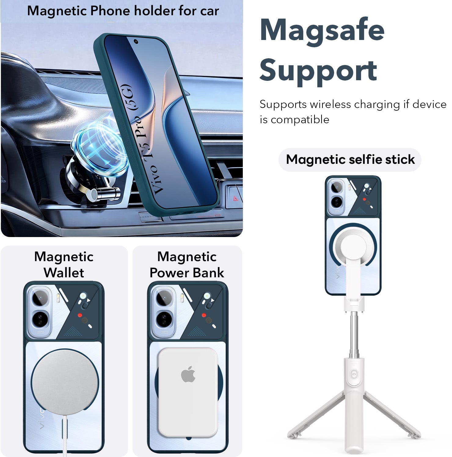 For Vivo T5 Pro 5G Back Cover Case Lifetime Anti-Yellow Clear (Camera Protection | Side Grip | Wireless MagSafe Compatible)
