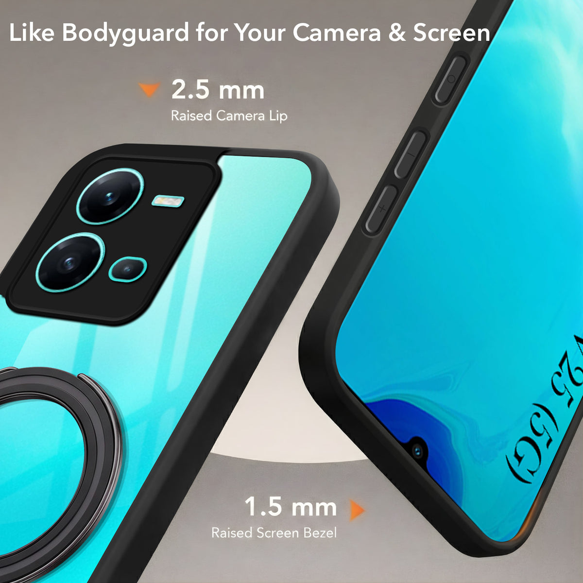 For Vivo V25 5G Back Cover Case (Kick Stand Ring Holder | Life time Anti Yellow | Camera Protection)