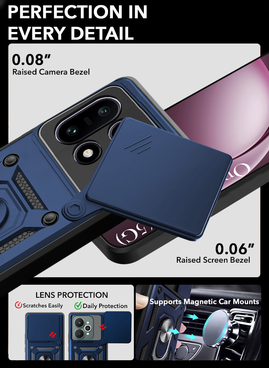 For OnePlus 15 5G Back Cover Case Hybrid Armor (Sliding Shutter Camera Protection | Polycarbonate |Ring Holder Kickstand)