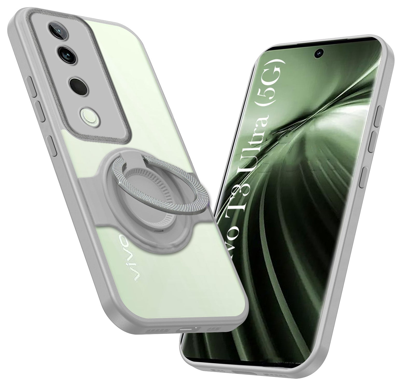 For Vivo T3 Ultra Back Cover Case with stand (Built-in Ring Holder Kickstand | Lifetime Anti Yellow | Camera Protection)