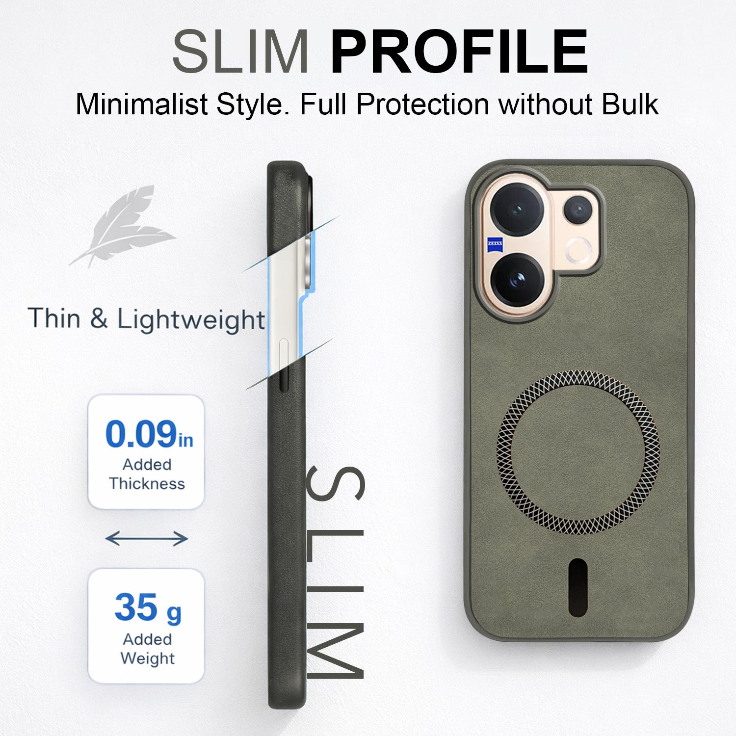 For Vivo V60 | Vivo T4 Pro Back Cover Case Leather Finish (MagSafe Compatible Wireless Charging | Soft Touch | Camera Bump Protection)
