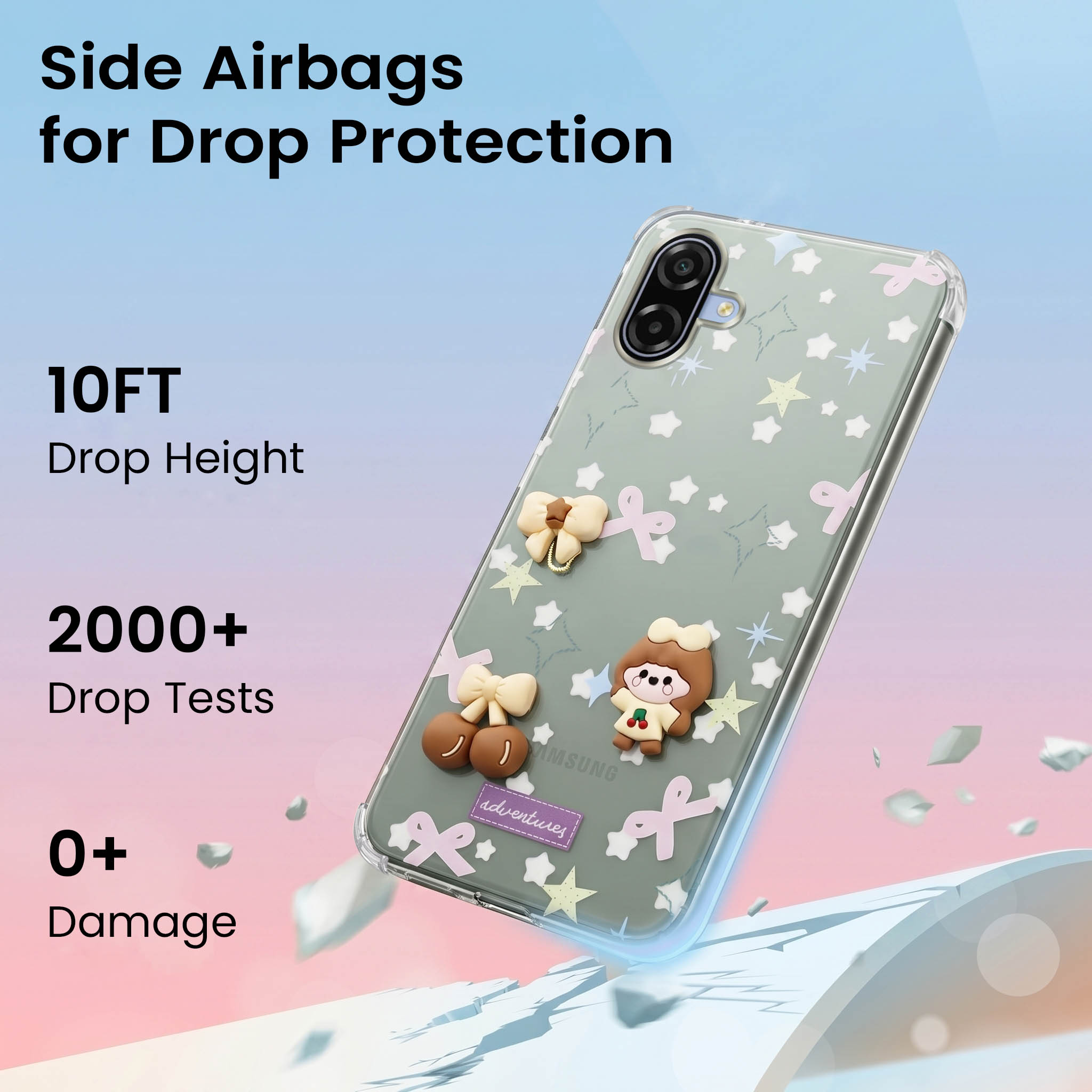 For Samsung Galaxy M17e Back Cover Case (3D Cute Cartoons | Hard Back Side Soft | Matte Premium Finish | HD Printing)