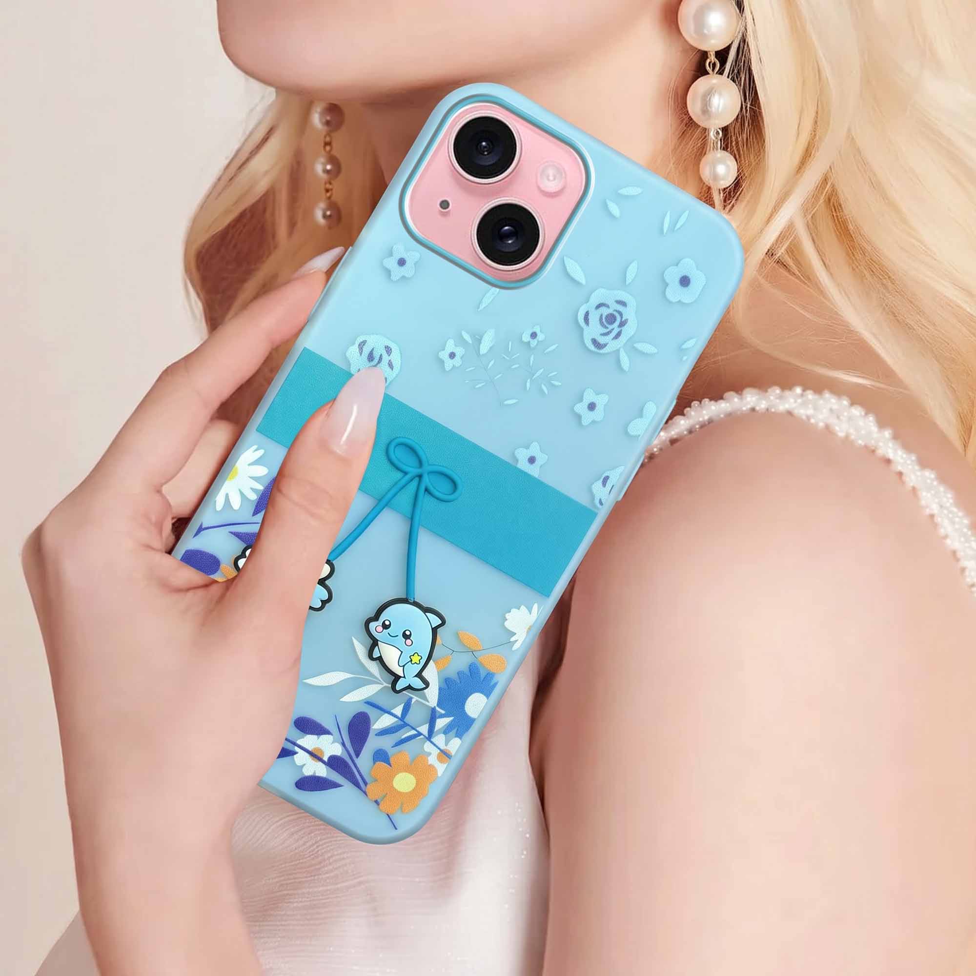 For Apple iPhone 15 Back Cover Case (3D Cute Cartoons | Hard Back Side Soft | Matte Premium Finish | HD Printing)