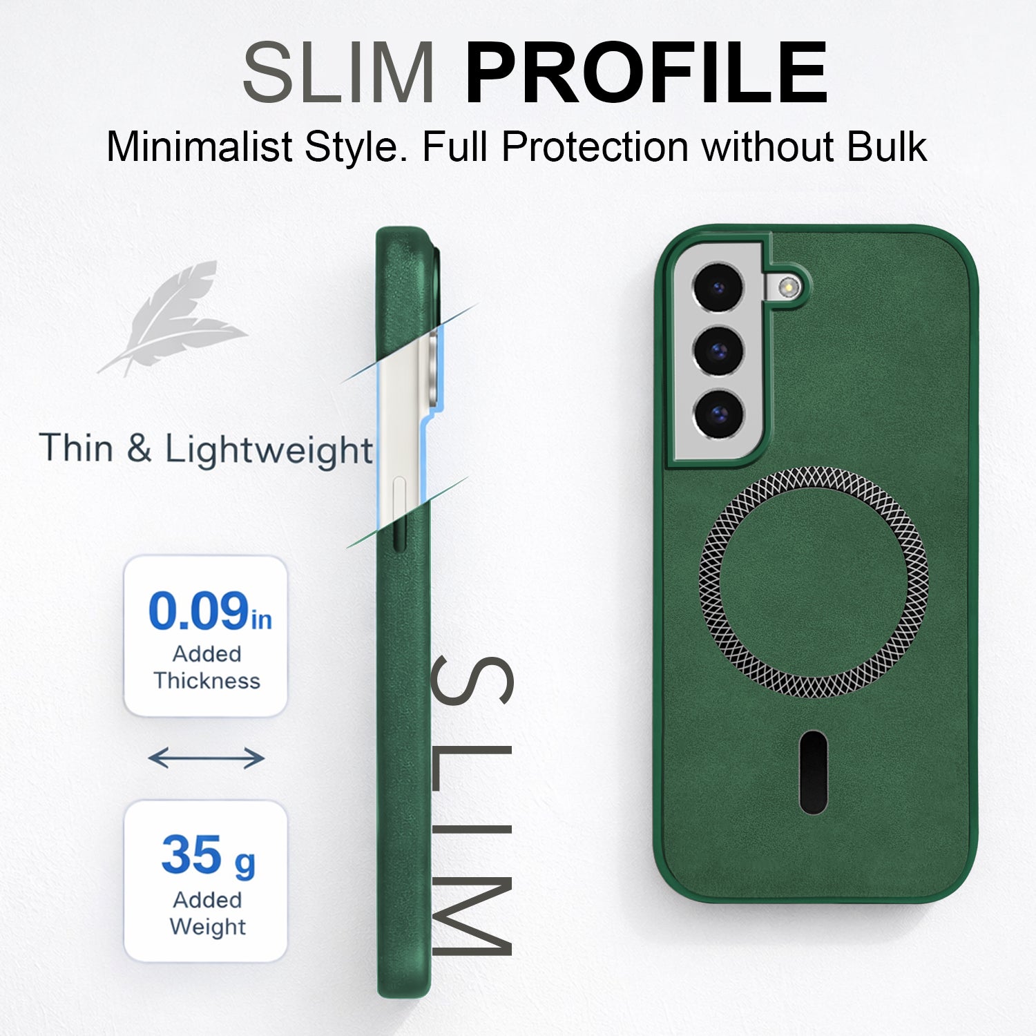 For Samsung Galaxy S22 Back Cover Case Leather Finish (MagSafe Compatible Wireless Charging | Soft Touch | Camera Bump Protection)