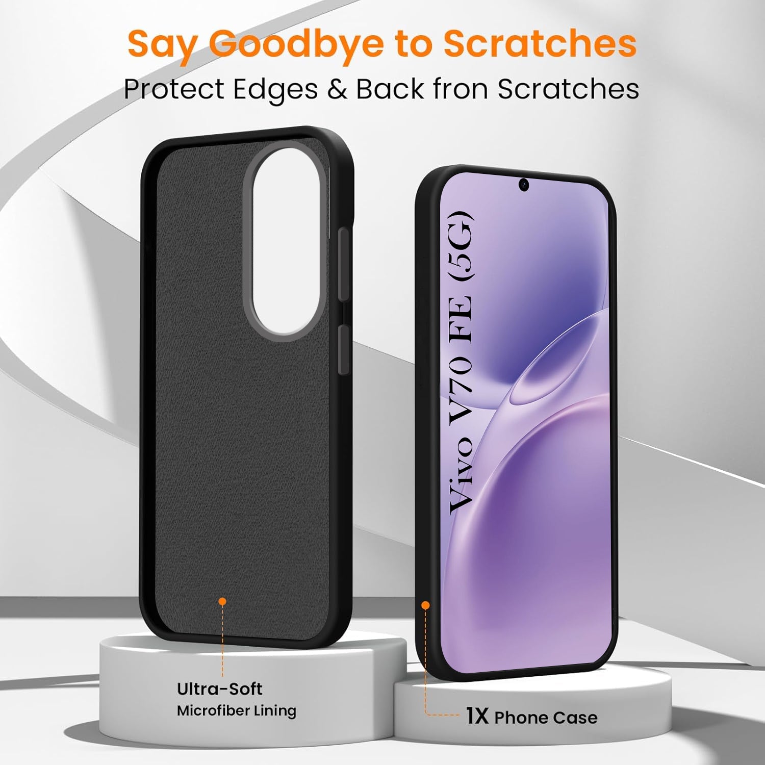 For Vivo V70 FE 5G Back Cover Case Rubberised (Textured Grip Design | Micro-Fiber Cloth Inside | Slim and Light Weight | Soft Touch and Feel)