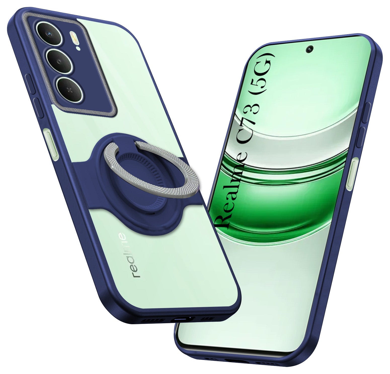 For Realme C73 Back Cover Case with stand (Built-in Ring Holder Kickstand | Lifetime Anti Yellow | Camera Protection)