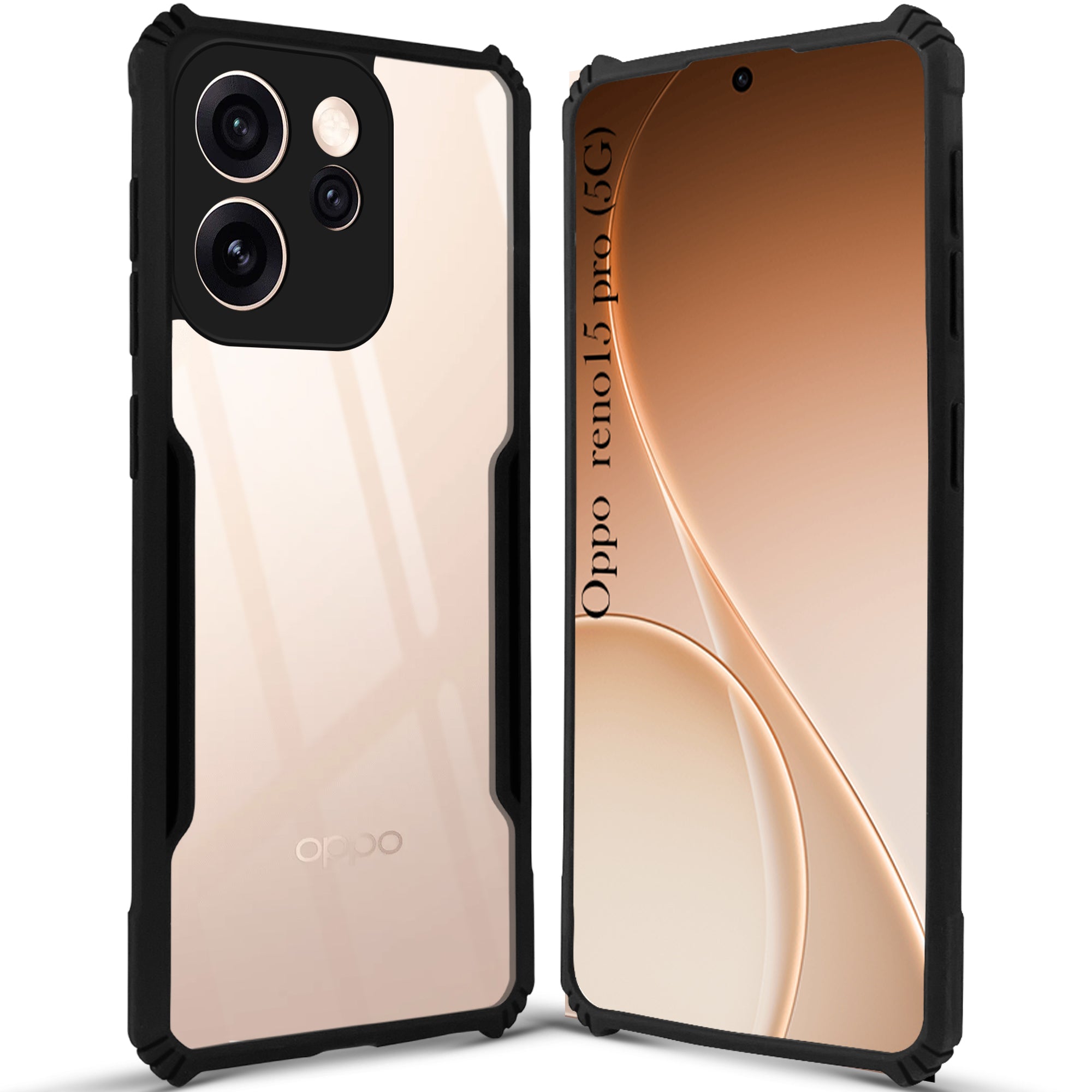 for Oppo Reno15 Pro 5G | Oppo Reno 15 Pro 5G Back Cover Case Hybrid (Shockproof with Polycarbonate Clear Panel | Professional Black)