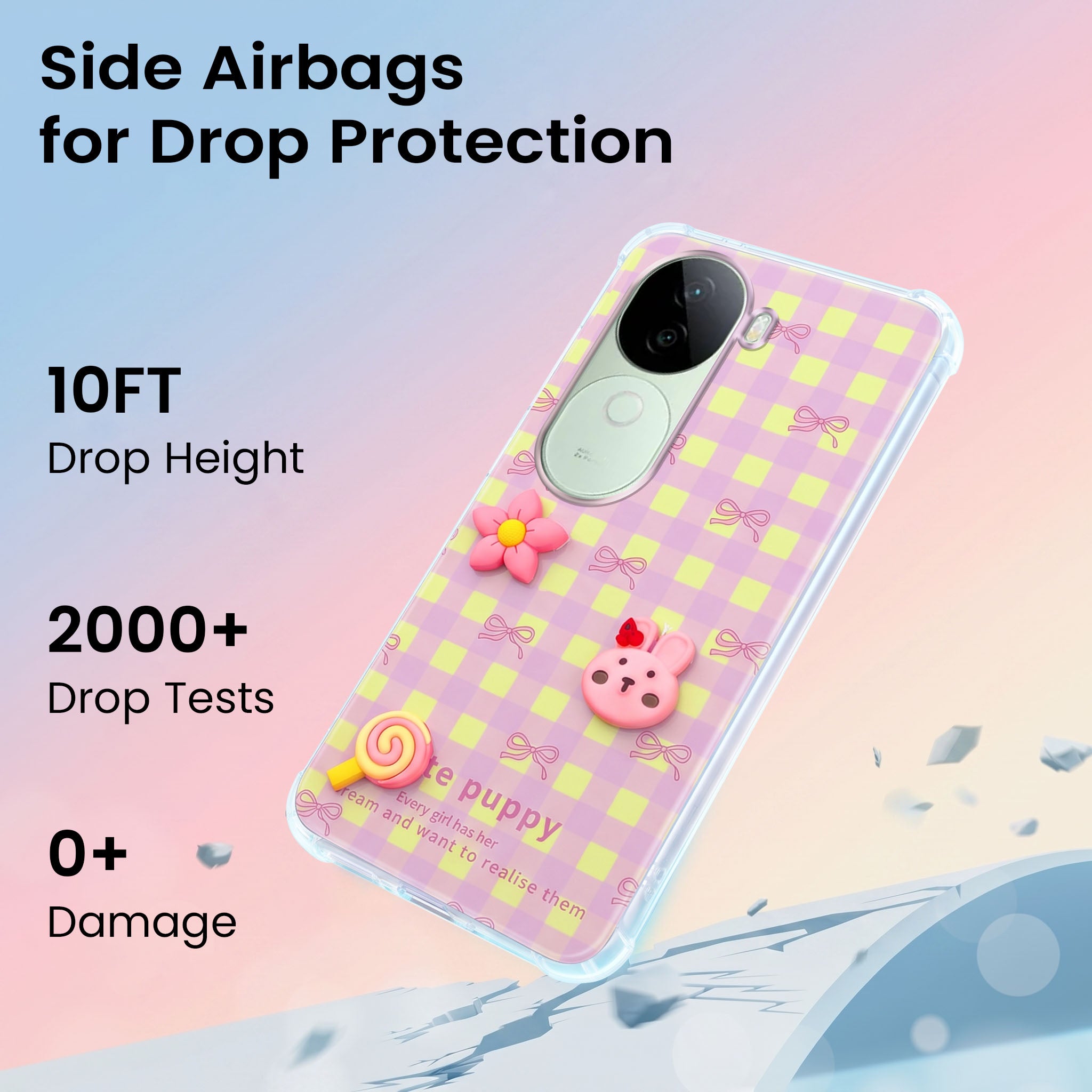 For Vivo V40e Back Cover Case (3D Cute Cartoons | Hard Back Side Soft | Matte Premium Finish | HD Printing)