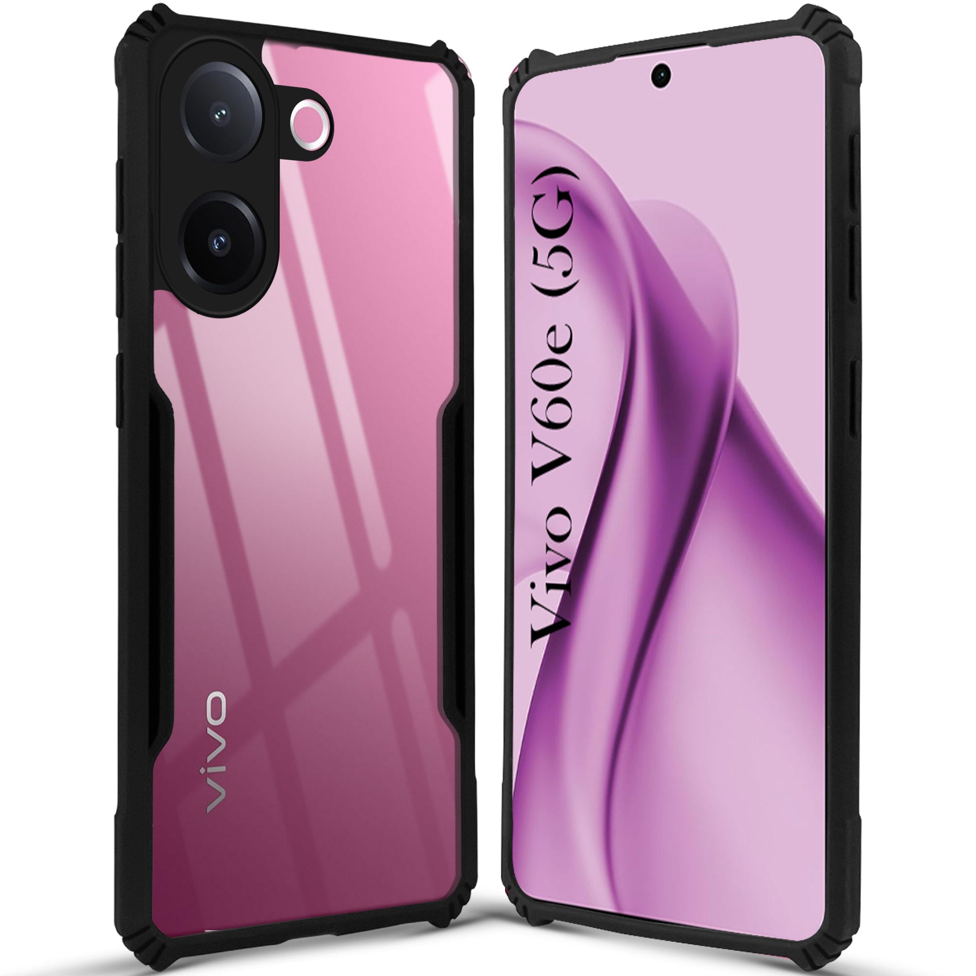For Vivo V60e Back Cover Case Hybrid (Shockproof with Polycarbonate Clear Panel | Professional Black)