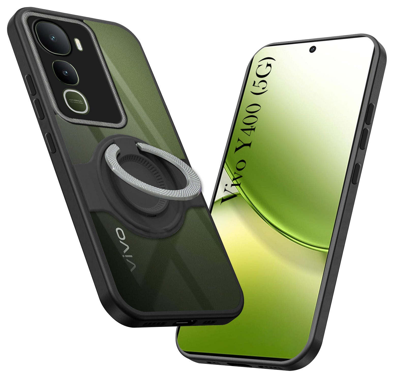 For Vivo Y400 Back Cover Case with stand (Built-in Ring Holder Kickstand | Lifetime Anti Yellow | Camera Protection)