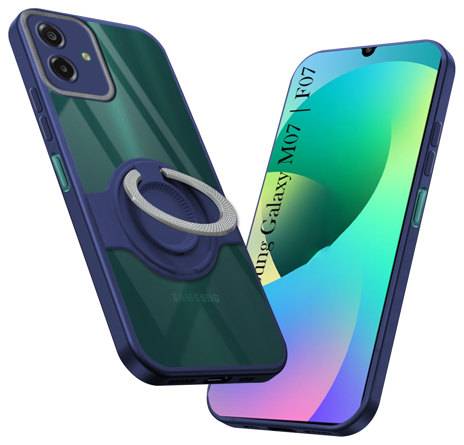 For Samsung Galaxy M07 | Samsung Galaxy F07 Back Cover Case with stand (Built-in Ring Holder Kickstand | Lifetime Anti Yellow | Camera Protection)