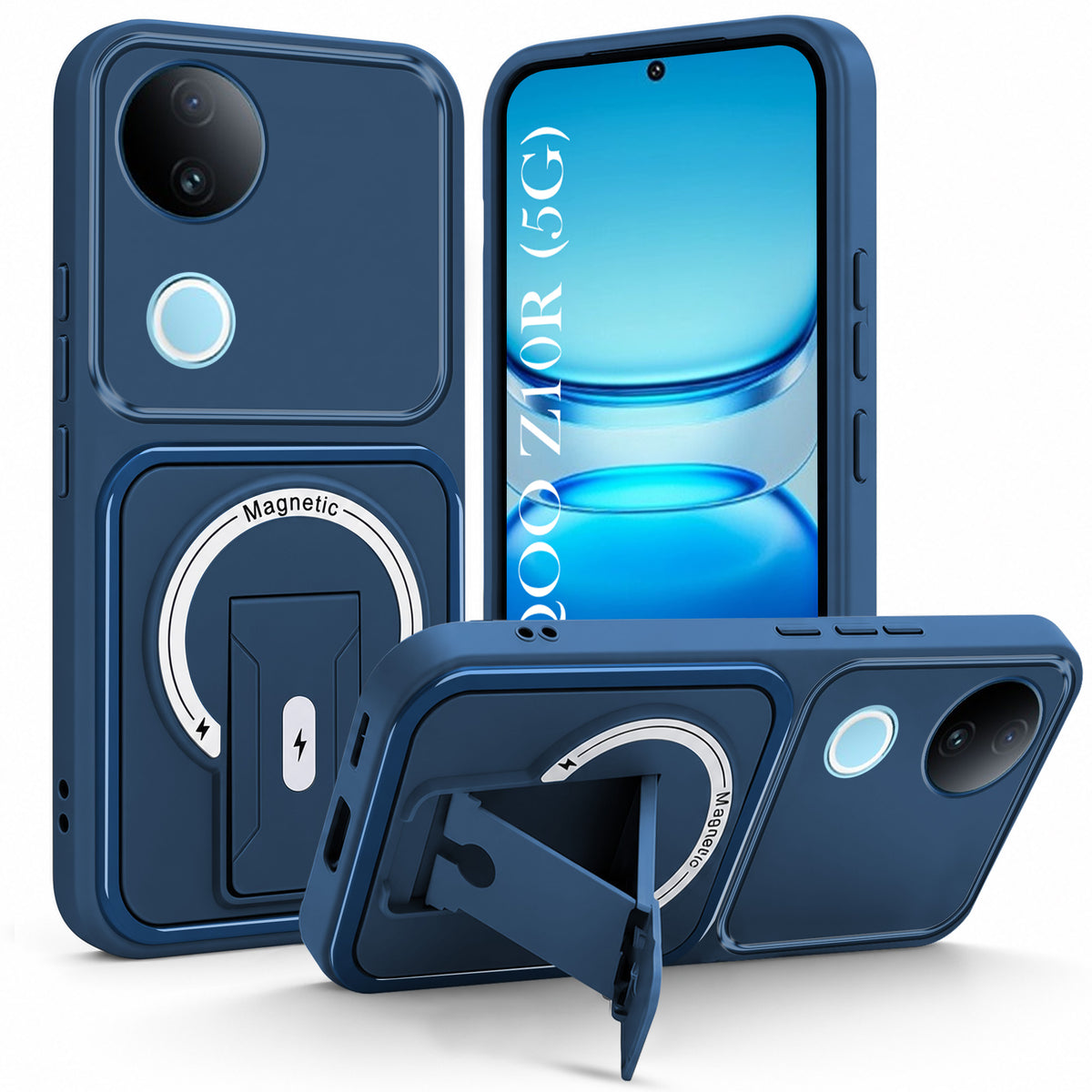 For Vivo iQOO Z10R Back Case Cover Metallic (Hybrid Armor Kickstand | MagSafe Compatible | Camera Protection Shockproof)