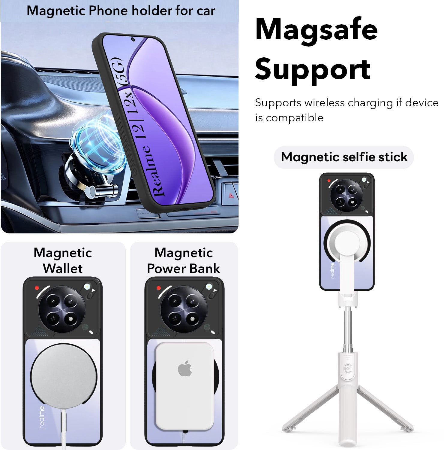 For Realme 12 | Realme 12X Back Cover Case Lifetime Anti-Yellow Clear (Camera Protection | Side Grip | Wireless MagSafe Compatible)