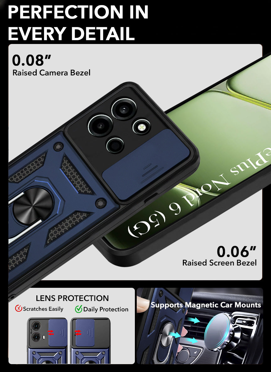 For Oneplus Nord 6 Back Cover Case Hybrid Armor (Sliding Shutter Camera Protection | Polycarbonate |Ring Holder Kickstand)