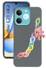 For Realme C71 Back Cover Case (Wrist Hanging Chain | Teddy Bracelet Charms | Dual Color Matte Finish | Full Camera Protection | Sleek and Professional)