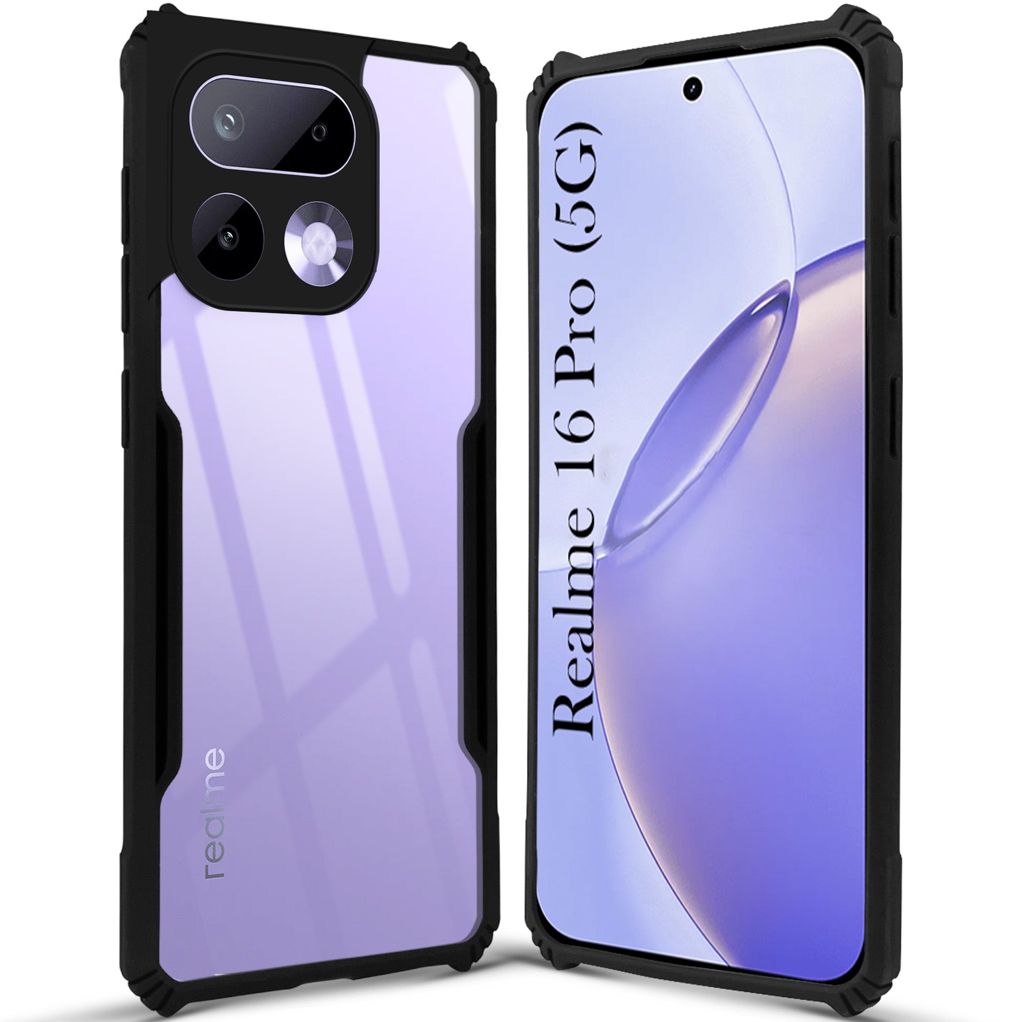 For Realme 16 Pro Hybrid Back Cover Case (Shockproof with Polycarbonate Clear Panel | Professional Black)