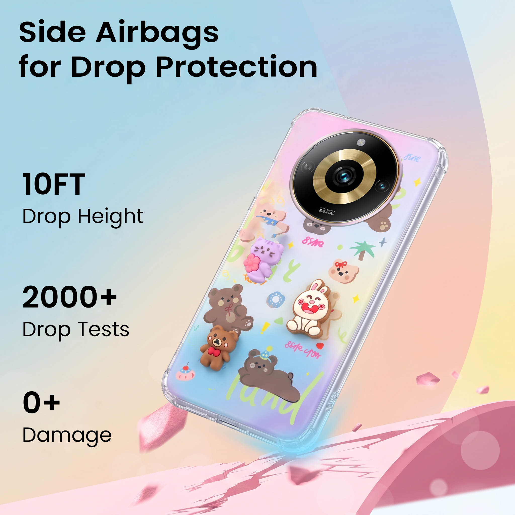 For Realme Narzo 60 Pro Back Cover Case (3D Cute Cartoons | Hard Back Side Soft | Matte Premium Finish | HD Printing)
