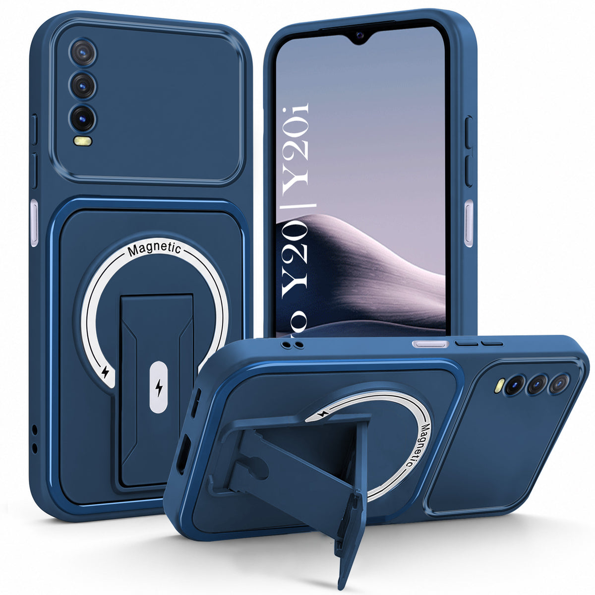 For Vivo Y20 | Y20i Back Case Cover Metallic (Hybrid Armor Kickstand | MagSafe Compatible | Camera Protection Shockproof)