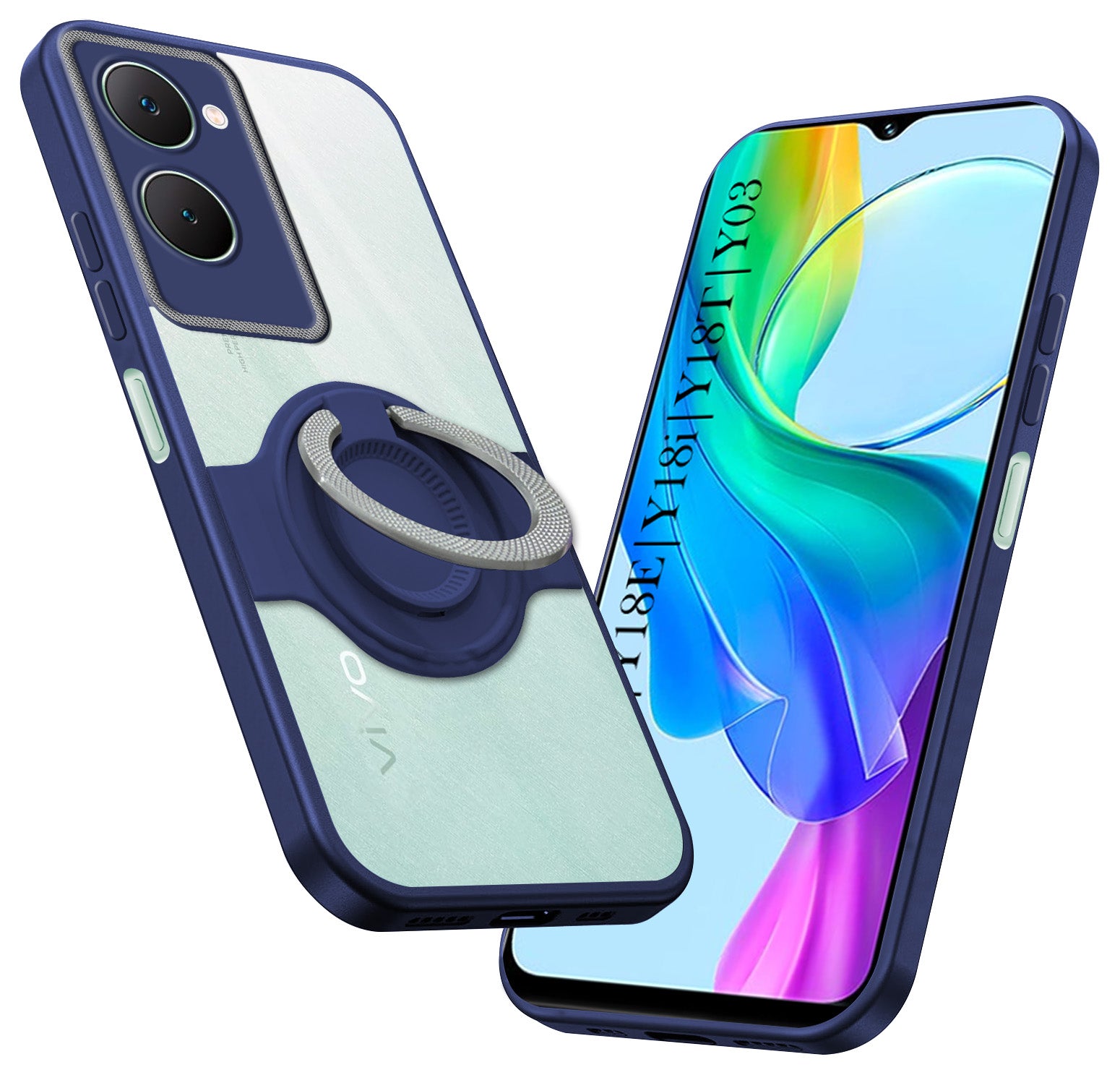 For Vivo Y18 | Y18e | Y03 | Y18i | Y18t Back Cover Case with stand (Built-in Ring Holder Kickstand | Lifetime Anti Yellow | Camera Protection)