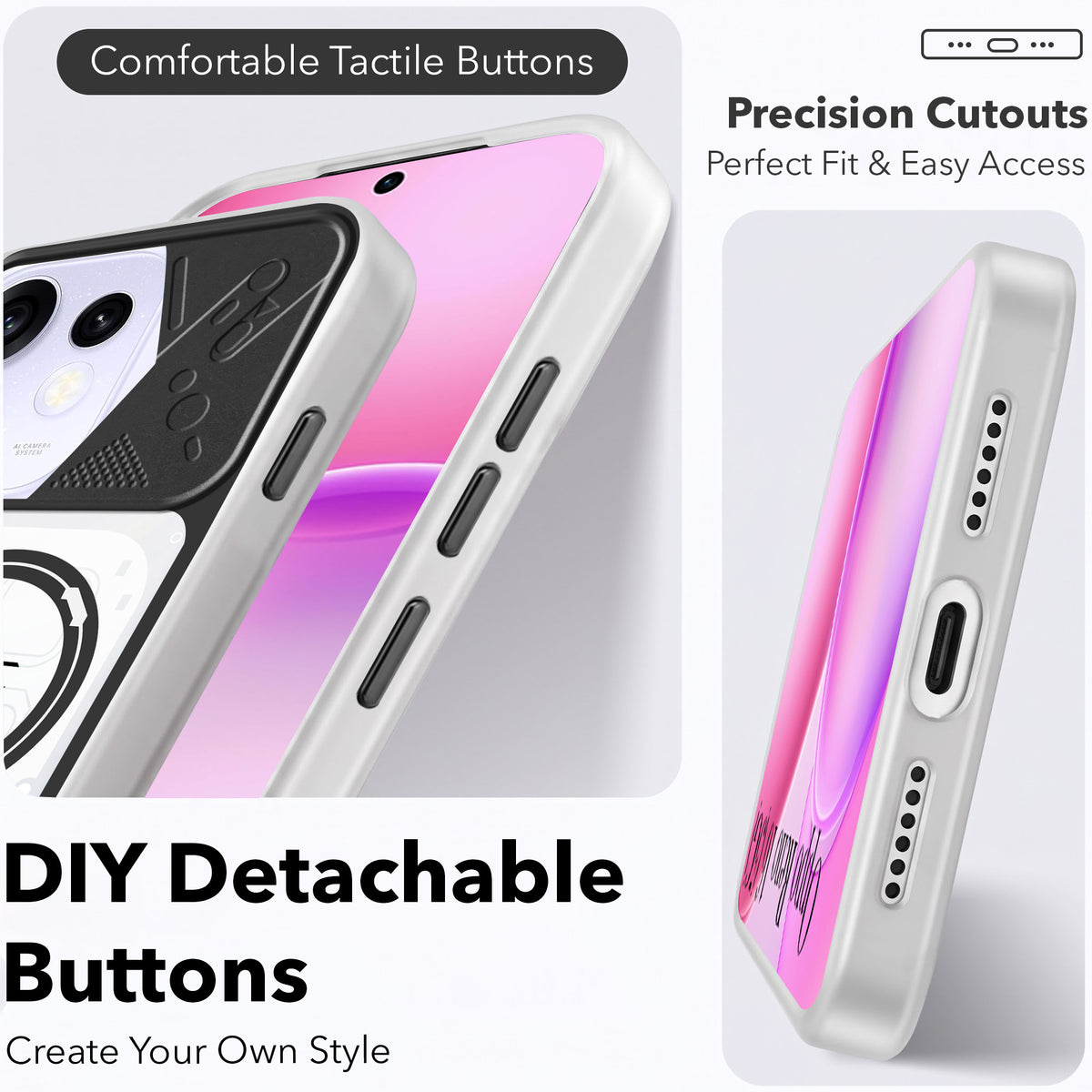 For Oppo Reno 16 Metallic Back Cover Case (Metallic Camera Protection & Buttons | Translucent Milky Shade | Hard Polycarbonate)