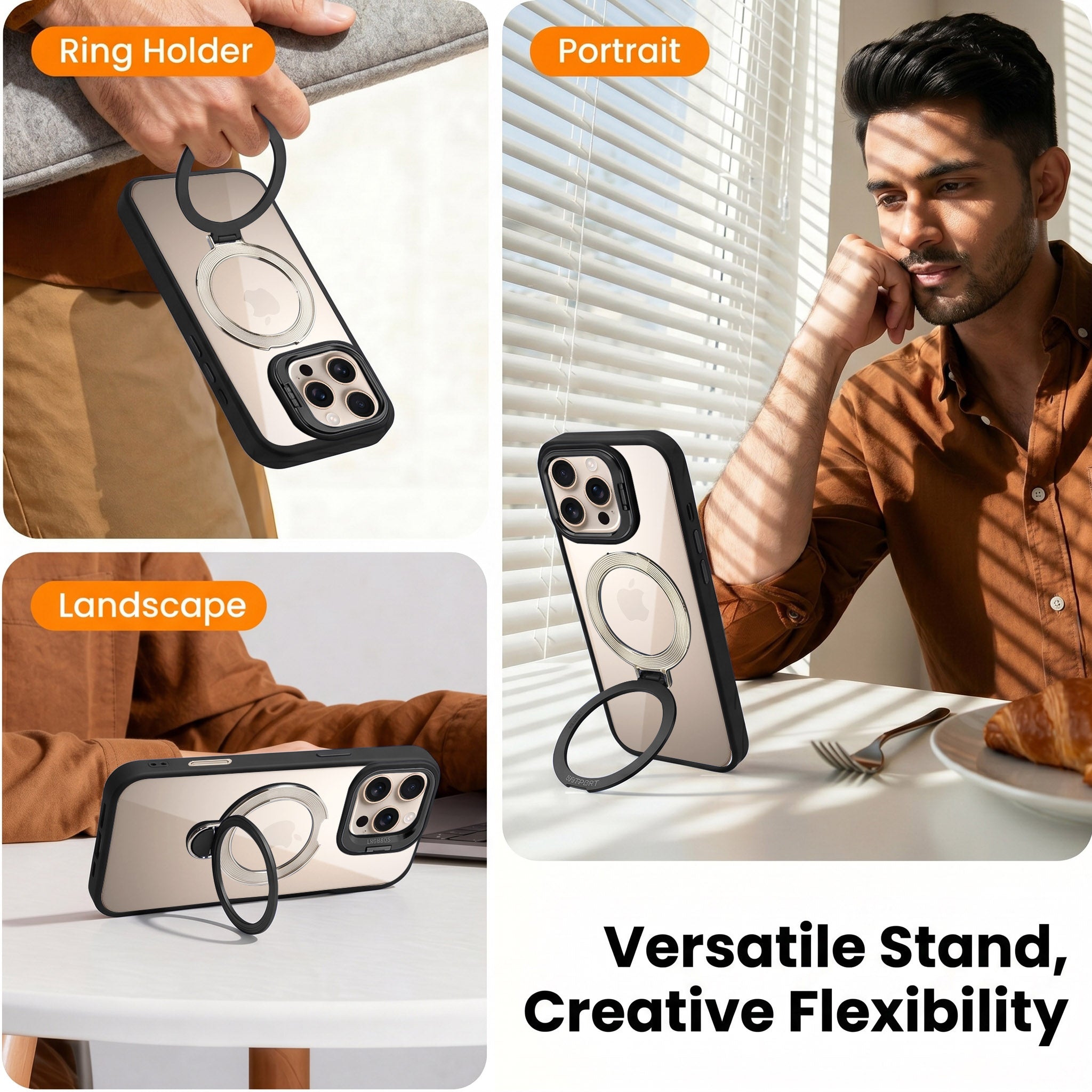 For Apple iPhone 16 Pro Back Cover Case Crystal (Lifetime Anti Yellow | Magnetic Ring Stand | Camera Lens Protection | MagSafe Compatible)