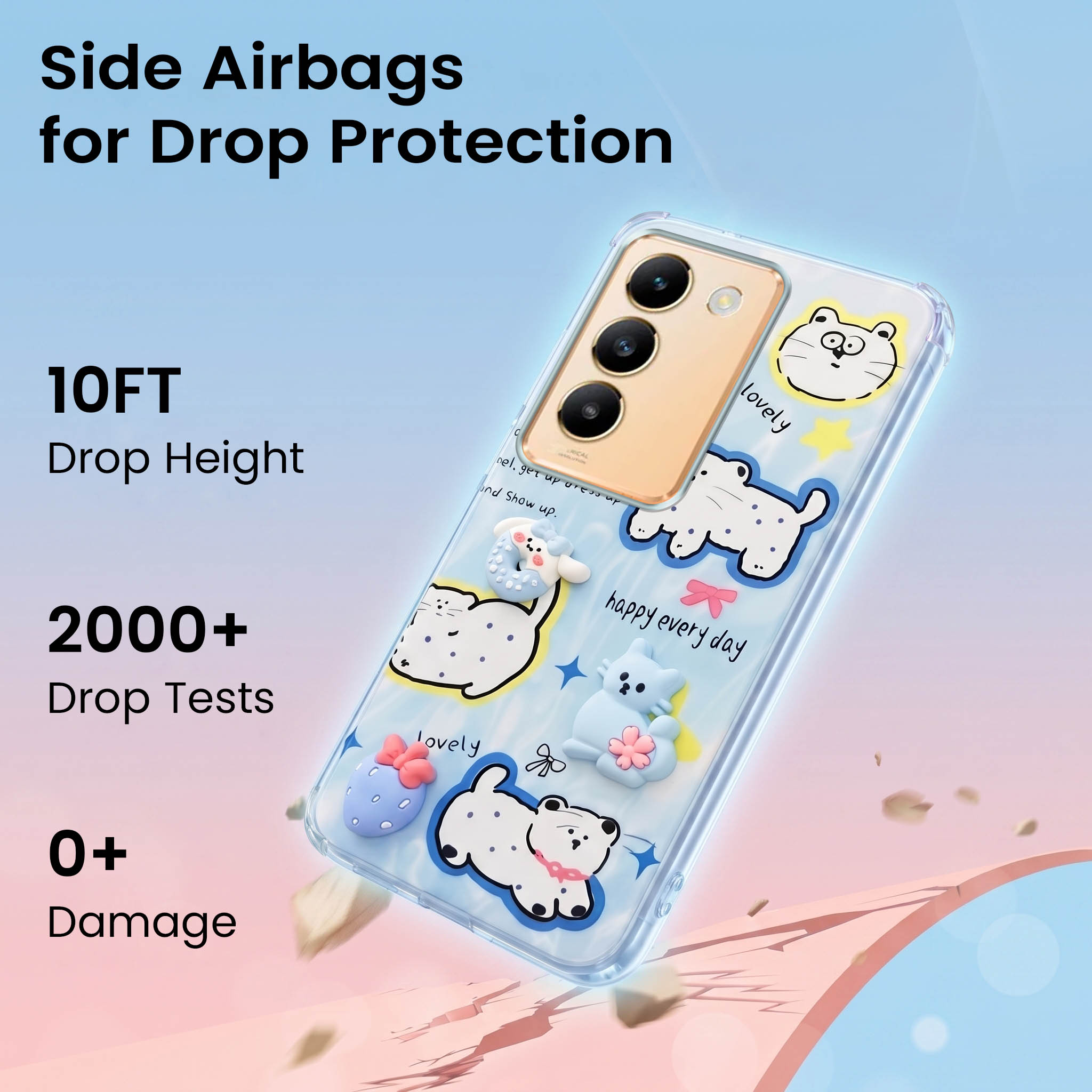 For Vivo Y200e Back Cover Case (3D Cute Cartoons | Hard Back Side Soft | Matte Premium Finish | HD Printing)