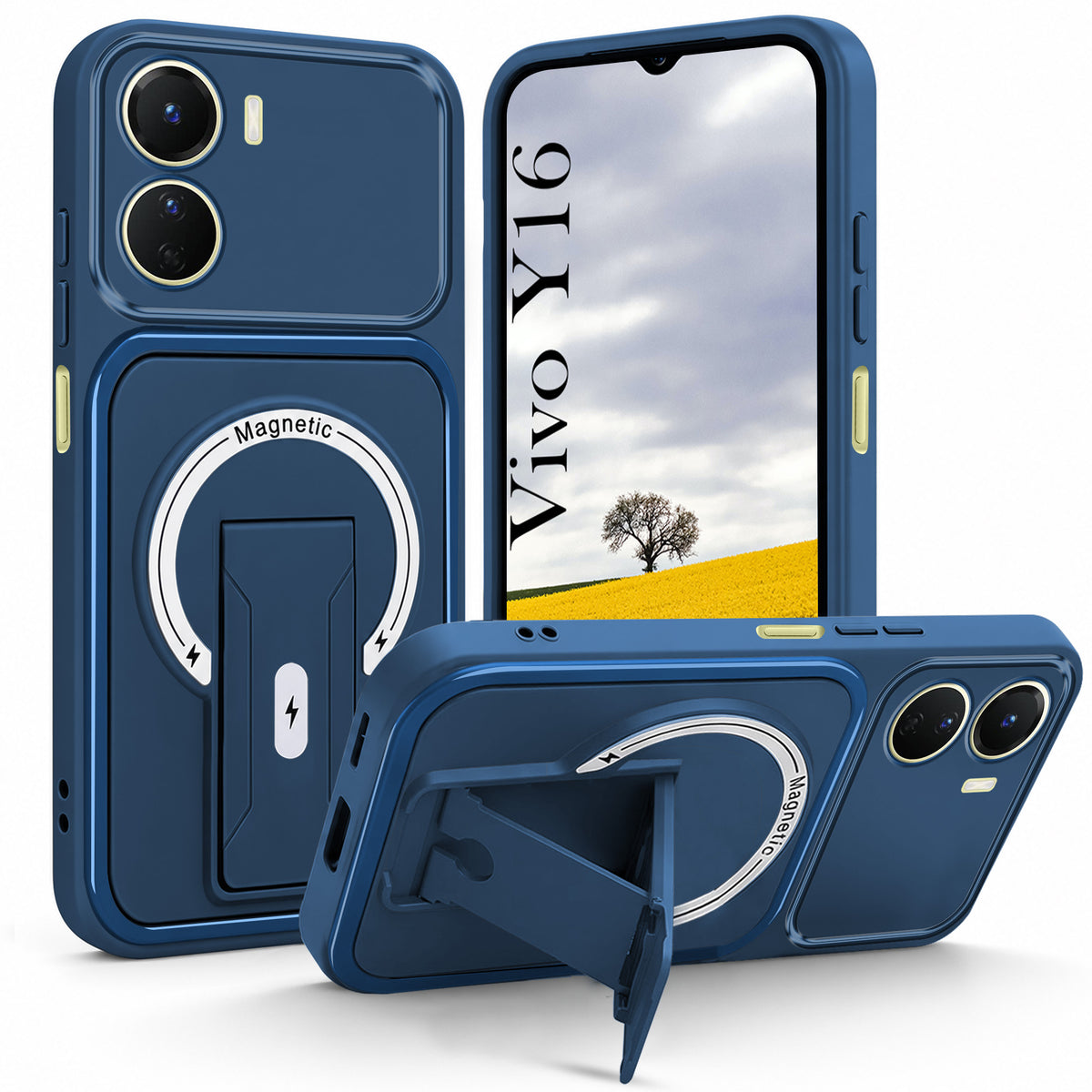 For Vivo Y16 Back Case Cover Metallic (Hybrid Armor Kickstand | MagSafe Compatible | Camera Protection Shockproof)