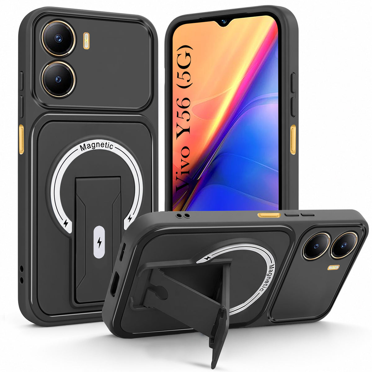 For Vivo Y56 5G Back Case Cover Metallic (Hybrid Armor Kickstand | MagSafe Compatible | Camera Protection Shockproof)