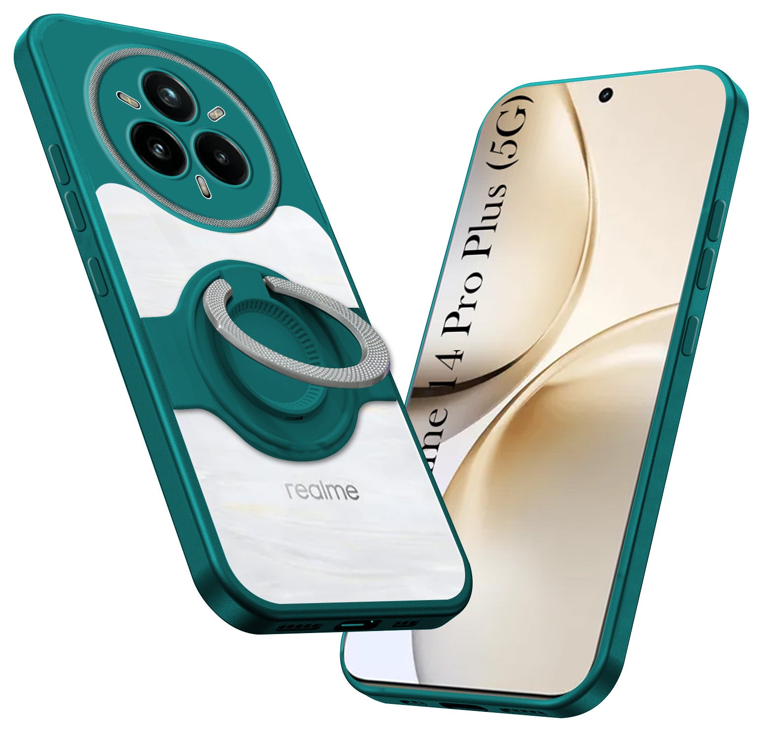 For Realme 14 Pro Plus 5G Back Cover Case with stand (Built-in Ring Holder Kickstand | Lifetime Anti Yellow | Camera Protection)