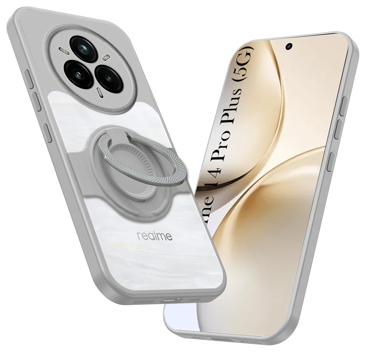 For Realme 14 Pro Plus 5G Back Cover Case with stand (Built-in Ring Holder Kickstand | Lifetime Anti Yellow | Camera Protection)