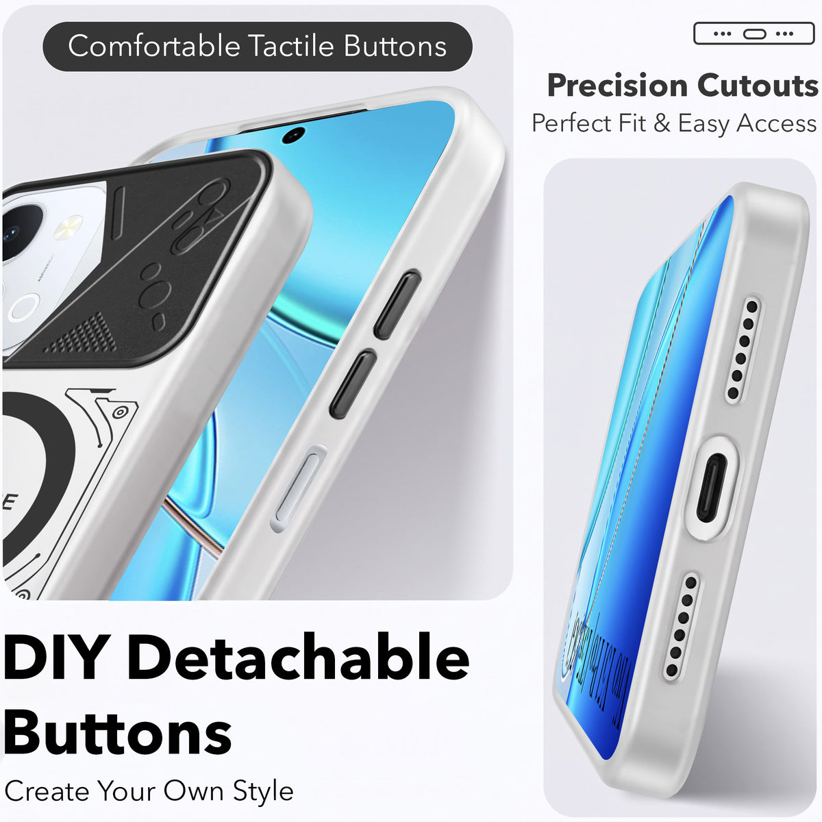 For Vivo Y51 Pro 5G | Vivo T5x Metallic Back Cover Case (Metallic Camera Protection & Buttons | Translucent Milky Shade | Hard Polycarbonate)