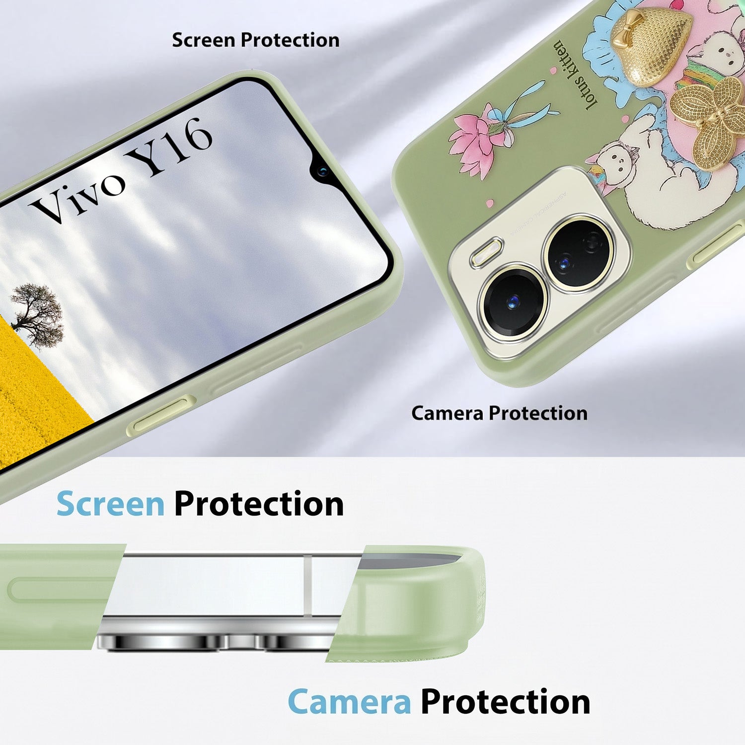 For Vivo Y16 Back Cover Case (3D Cute Heart Strap Holder | Camera Protection | Designer Girls Print)