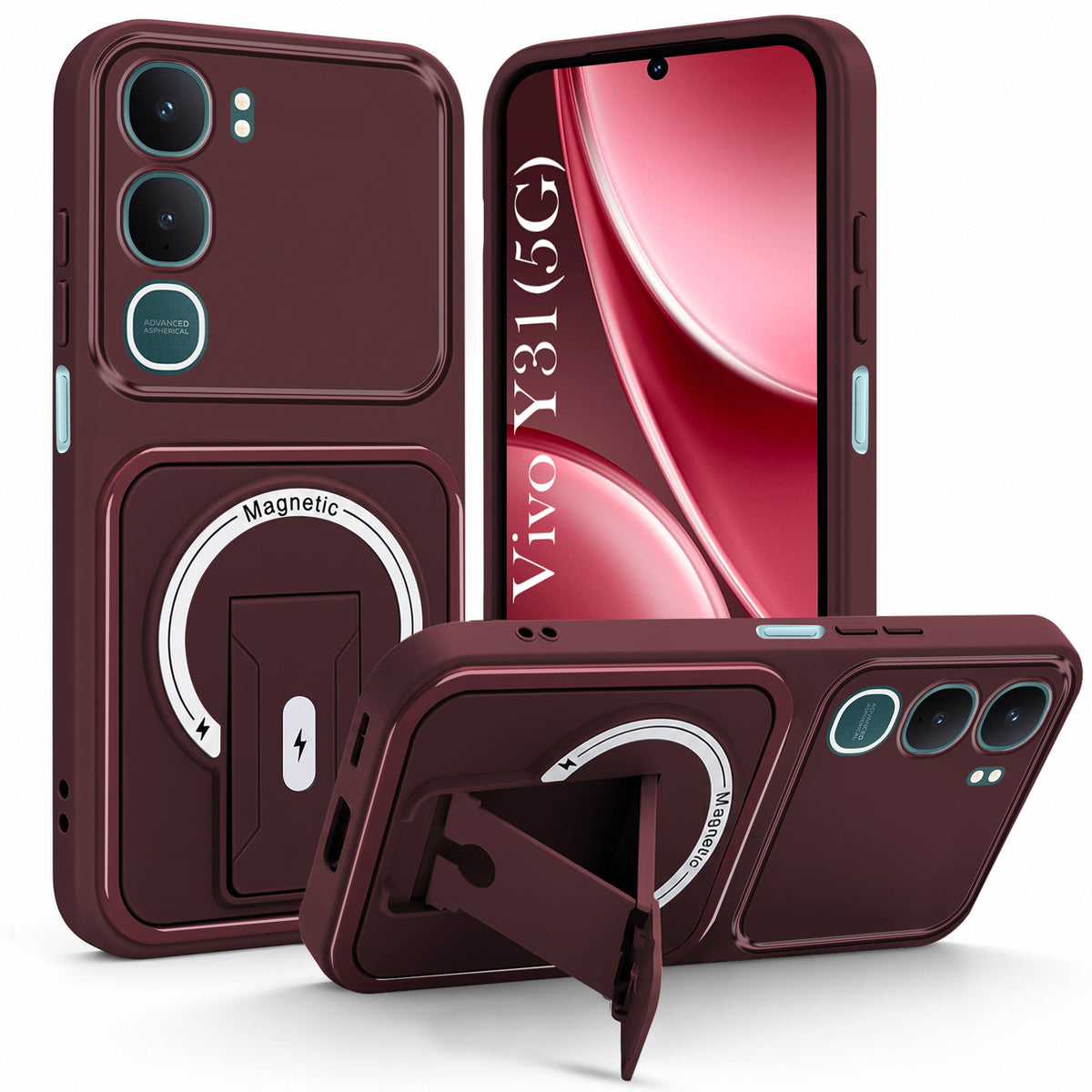 For Vivo Y31 5G Back Case Cover Metallic (Hybrid Armor Kickstand | MagSafe Compatible | Camera Protection Shockproof)