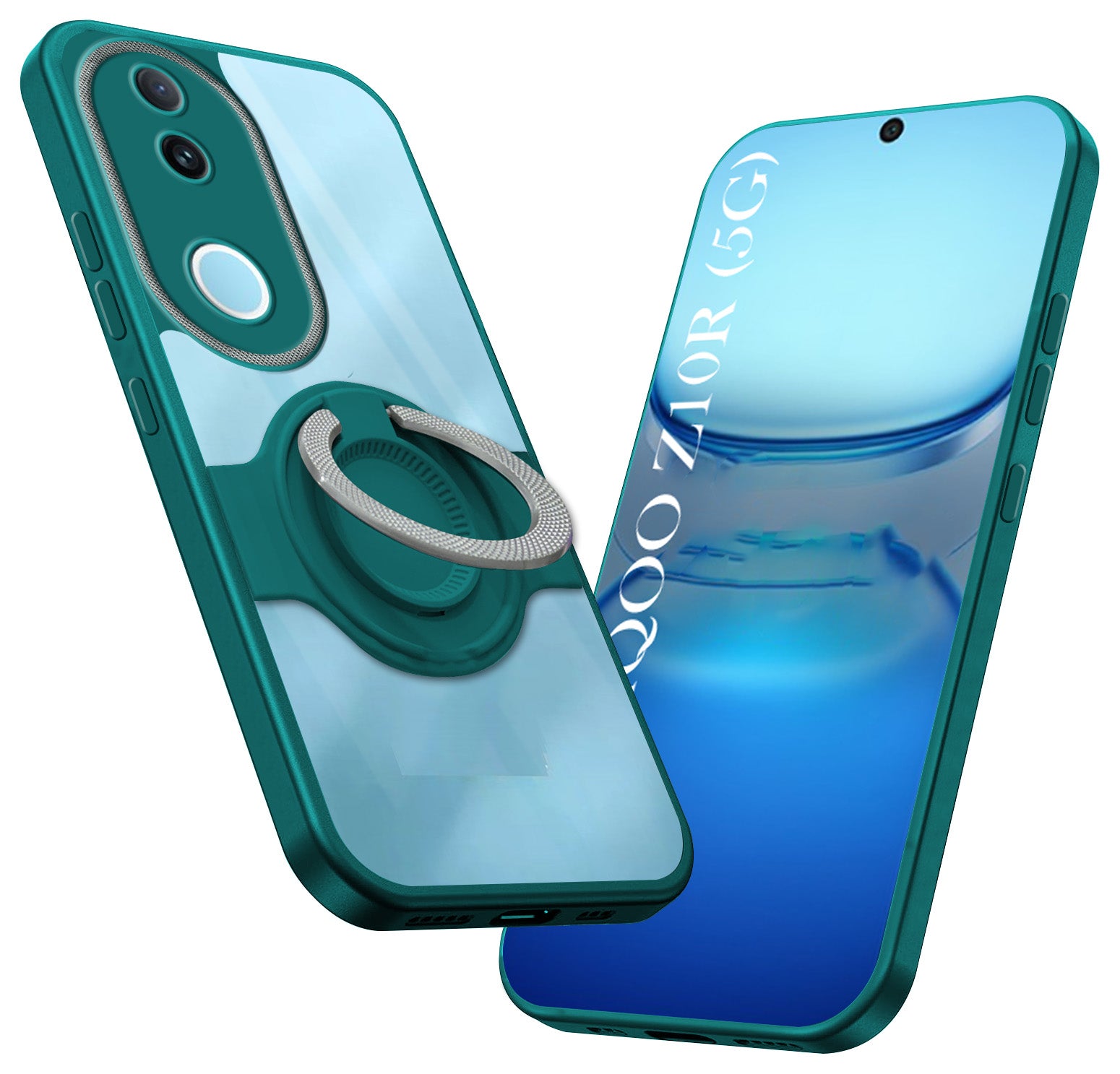 For Vivo iQOO Z10R Back Cover Case with stand (Built-in Ring Holder Kickstand | Lifetime Anti Yellow | Camera Protection)