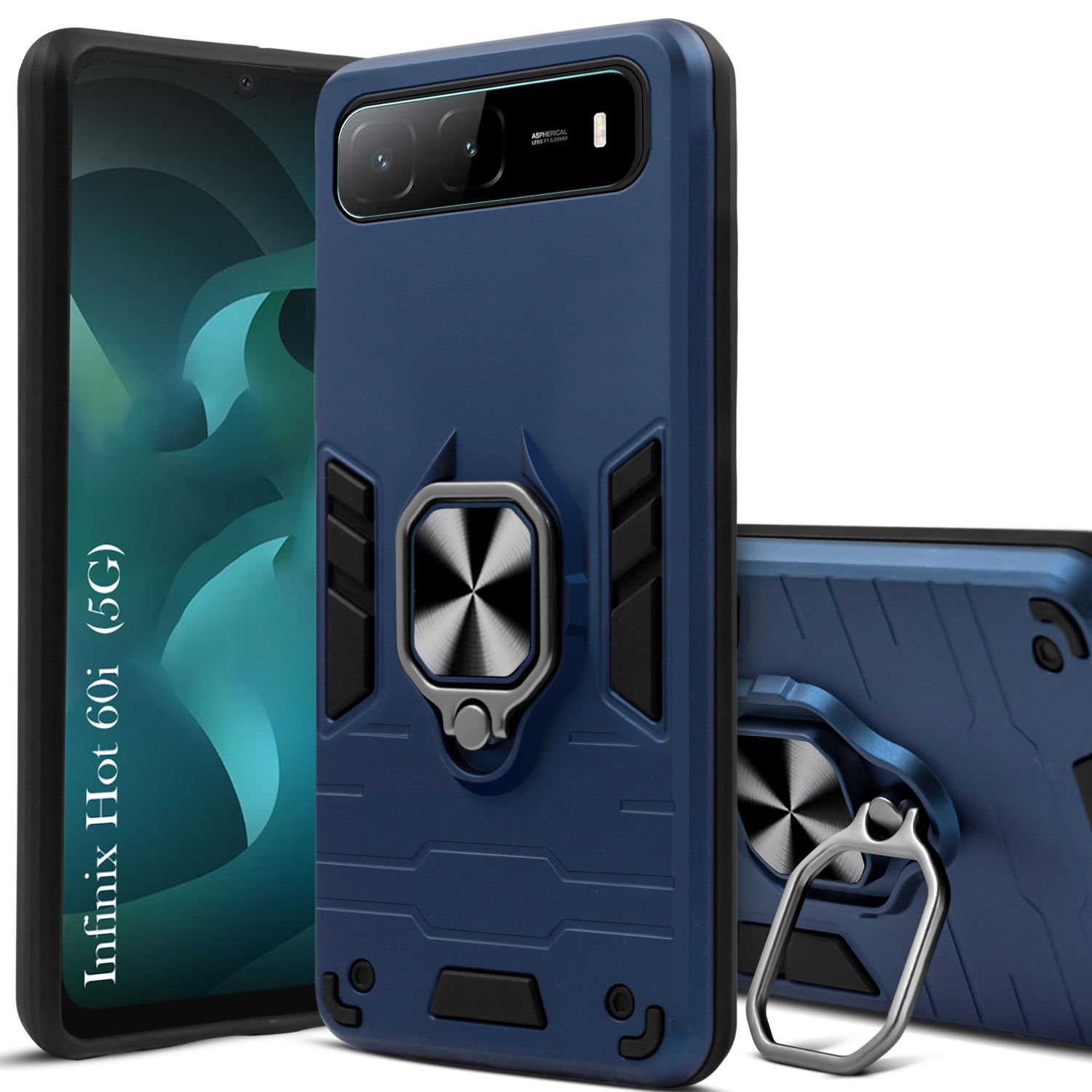 For Infinix Hot 60i 5G Back Cover Case Hybrid Armor (Shockproof Dual Layer Polycarbonate |Ring Holder Kickstand)