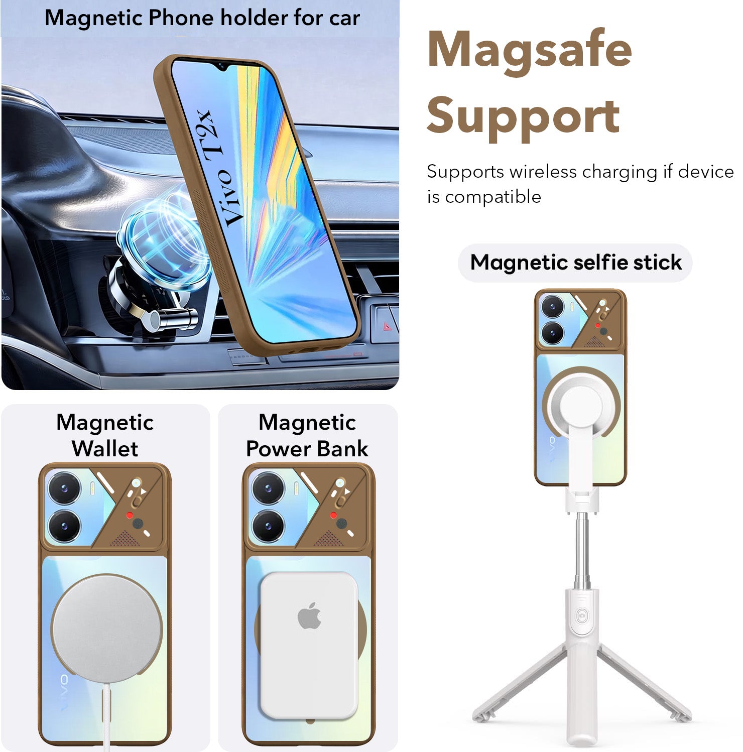 For Vivo T2x Back Cover Case Lifetime Anti-Yellow Clear (Camera Protection | Side Grip | Wireless MagSafe Compatible)