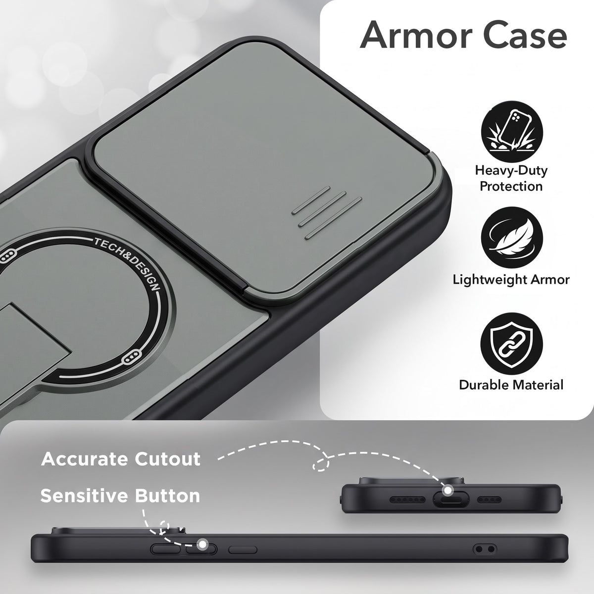 For Samsung Galaxy S24 Ultra Back Case Cover Metallic (Hybrid Armor Kickstand | Sliding Shutter Camera Protection | MagSafe Compatible)