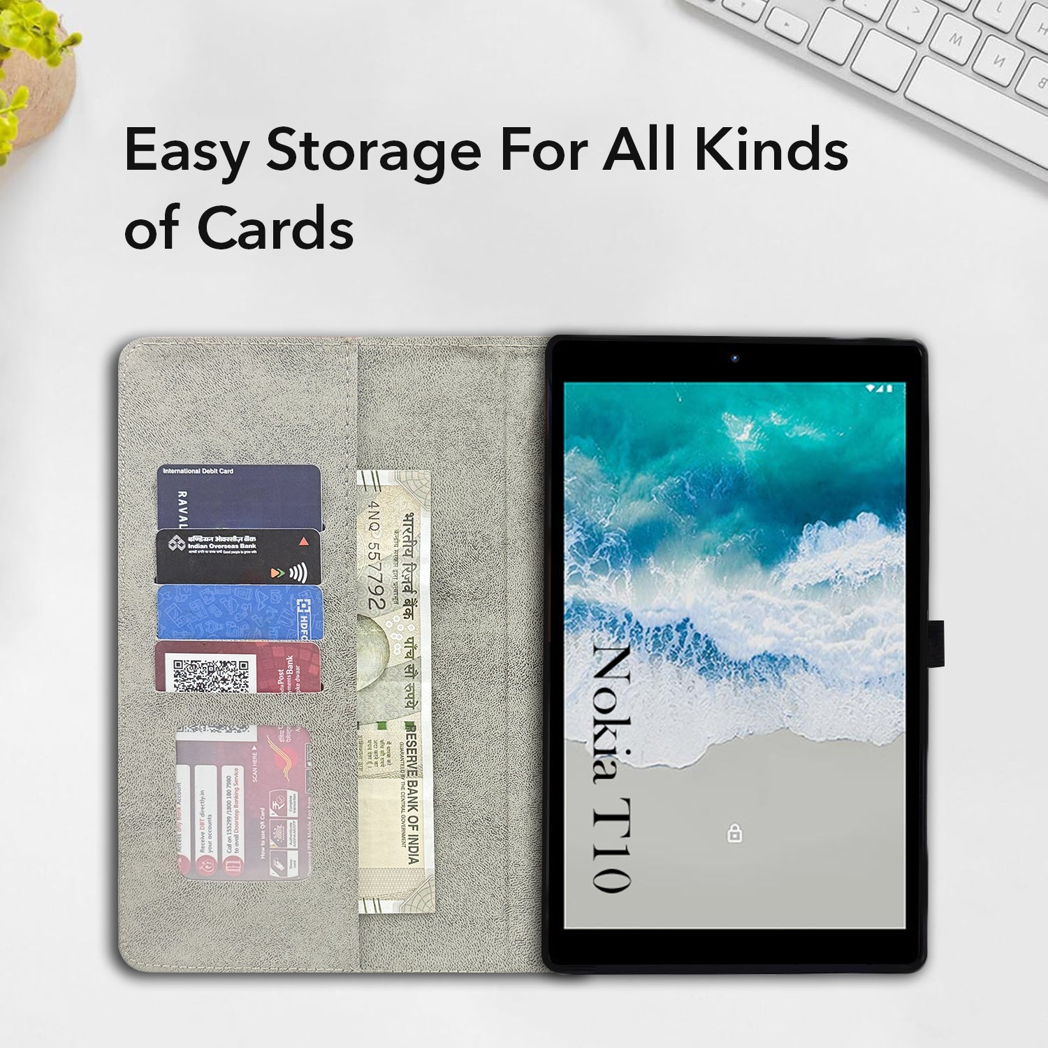 For Flip Cover Folio Case  Nokia T10 (TA-1503, TA-1472, TA-1462, TA-1457) 8 Inch (PU Leather | Multi-Angle Smart Stand | Card Storage Slots | Silicone Back Pouch)