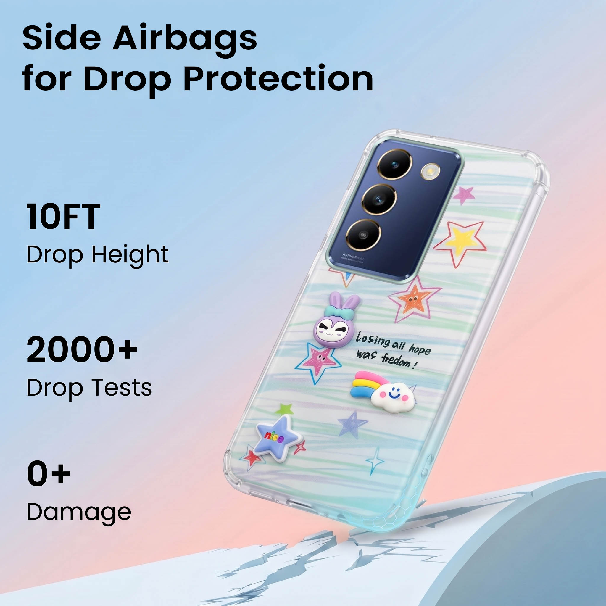 For Vivo T3 5G Back Cover Case (3D Cute Cartoons | Hard Back Side Soft | Matte Premium Finish | HD Printing)