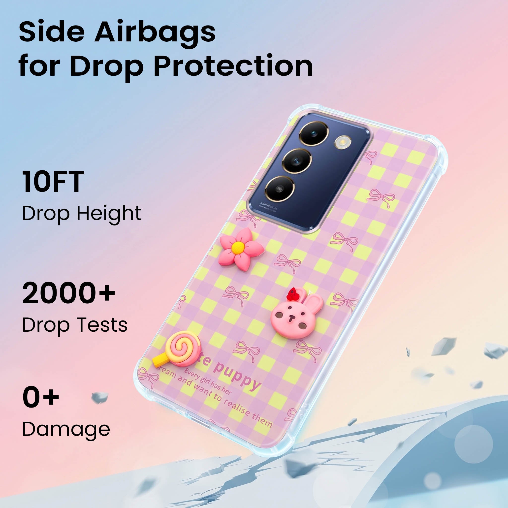 For Vivo T3 5G Back Cover Case (3D Cute Cartoons | Hard Back Side Soft | Matte Premium Finish | HD Printing)