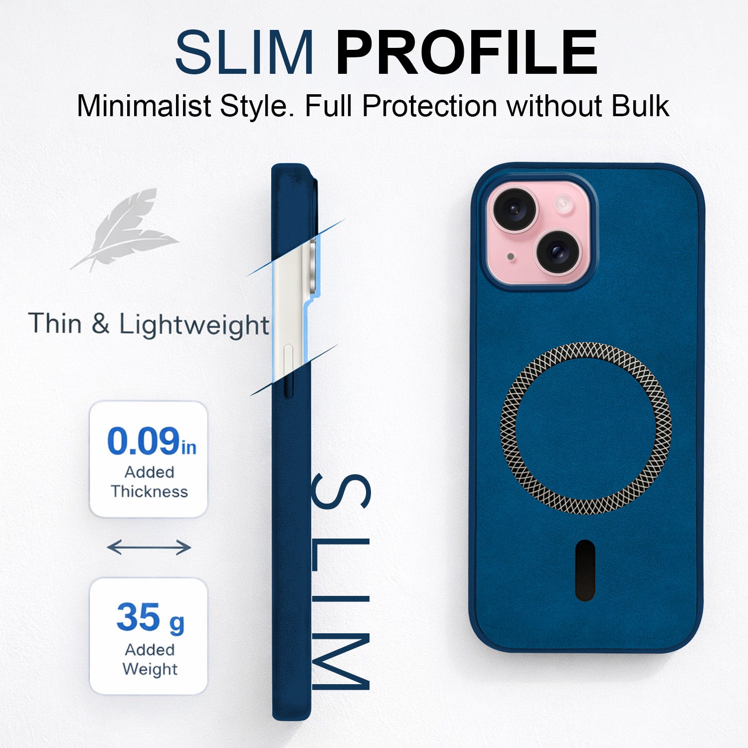 For Apple iPhone 15 Plus Back Cover Case (Sleek Leather Finish | MagSafe Compatible Wireless Charging | Camera Bump Protection)