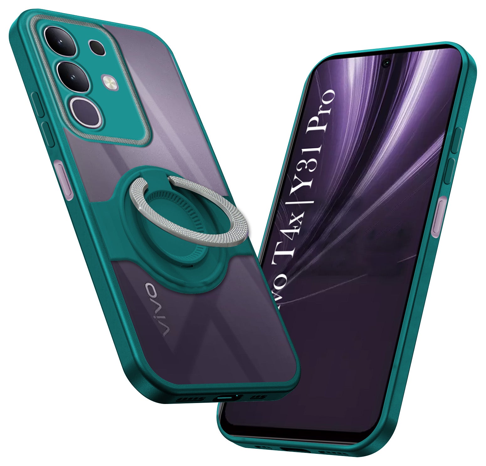 For Vivo T4x | Vivo Y31 Pro Back Cover Case with stand (Built-in Ring Holder Kickstand | Lifetime Anti Yellow | Camera Protection)