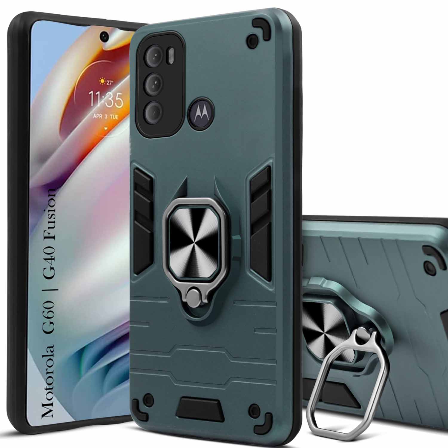 For Moto G40 Fusion | G60 Back Cover Case (Shockproof Polycarbonate Dual Layer Hybrid Armor | Robust Black)