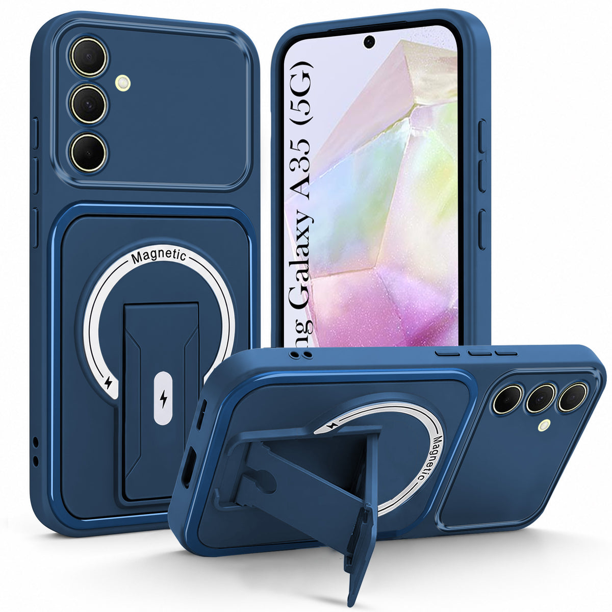For Samsung Galaxy A35 5G Back Case Cover Metallic (Hybrid Armor Kickstand | MagSafe Compatible | Camera Protection Shockproof)