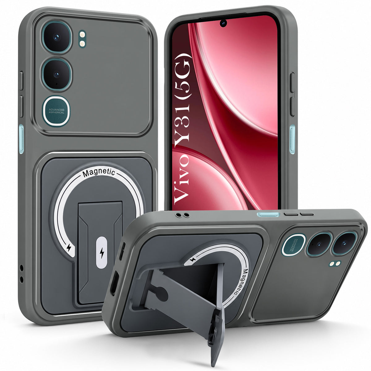 For Vivo Y31 5G Back Case Cover Metallic (Hybrid Armor Kickstand | MagSafe Compatible | Camera Protection Shockproof)